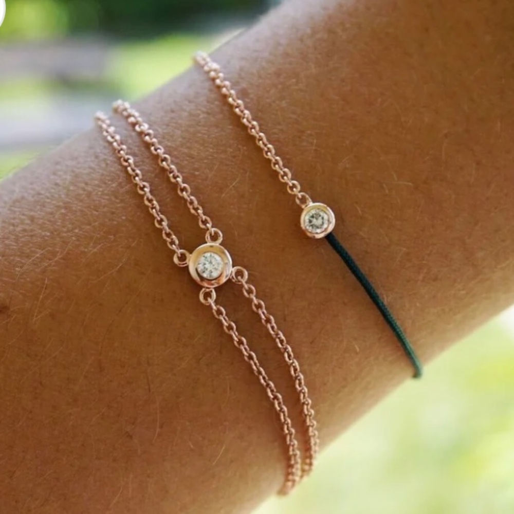 Diamond and String Bracelet Bezel Rose Gold Tone & Cord Protection Bracelet NEW